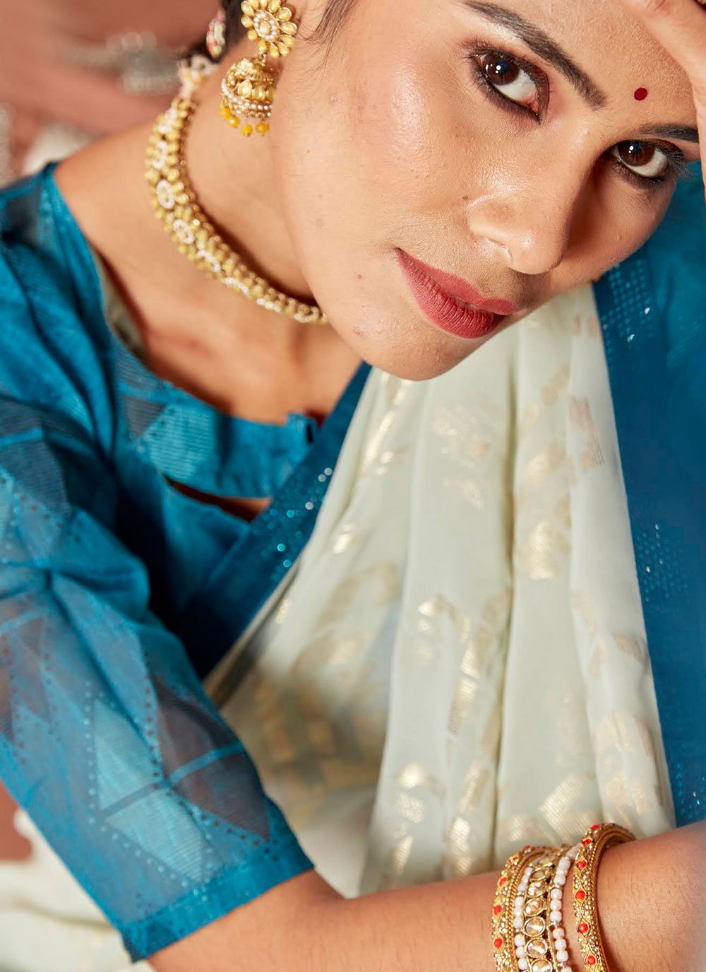 Classic Georgette Blue Embroidered Saree