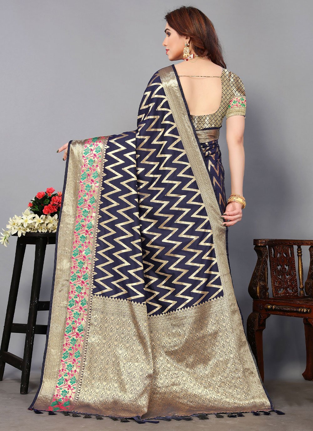 Classic Silk Blue Jacquard Work Saree