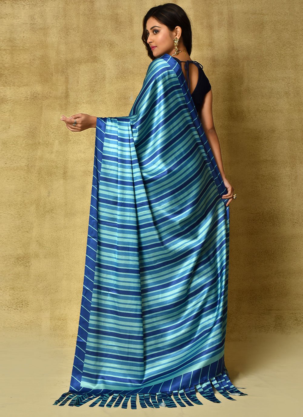 Contemporary Satin Blue Digital Print Saree