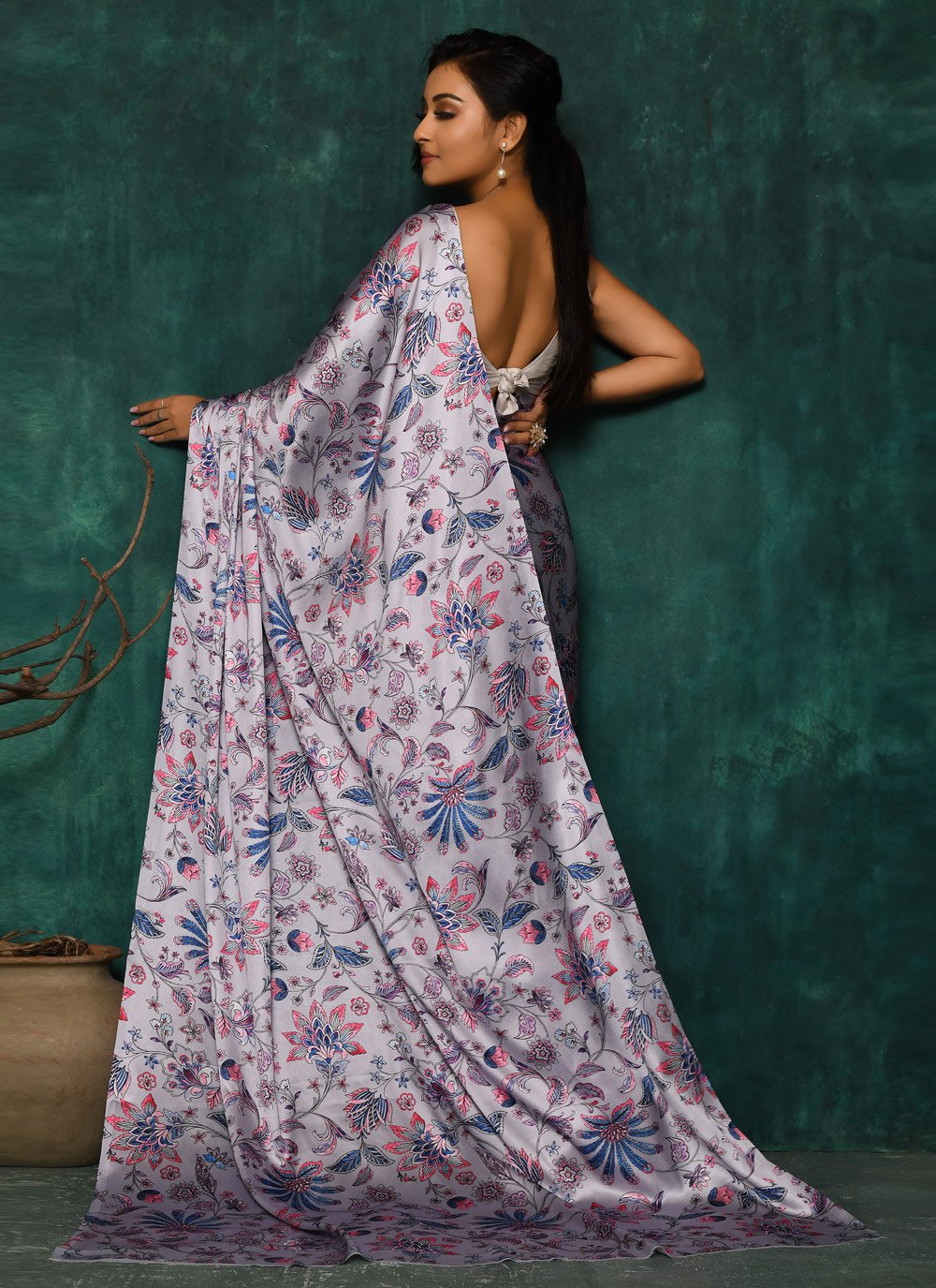 Designer Satin Lavender Digital Print Saree