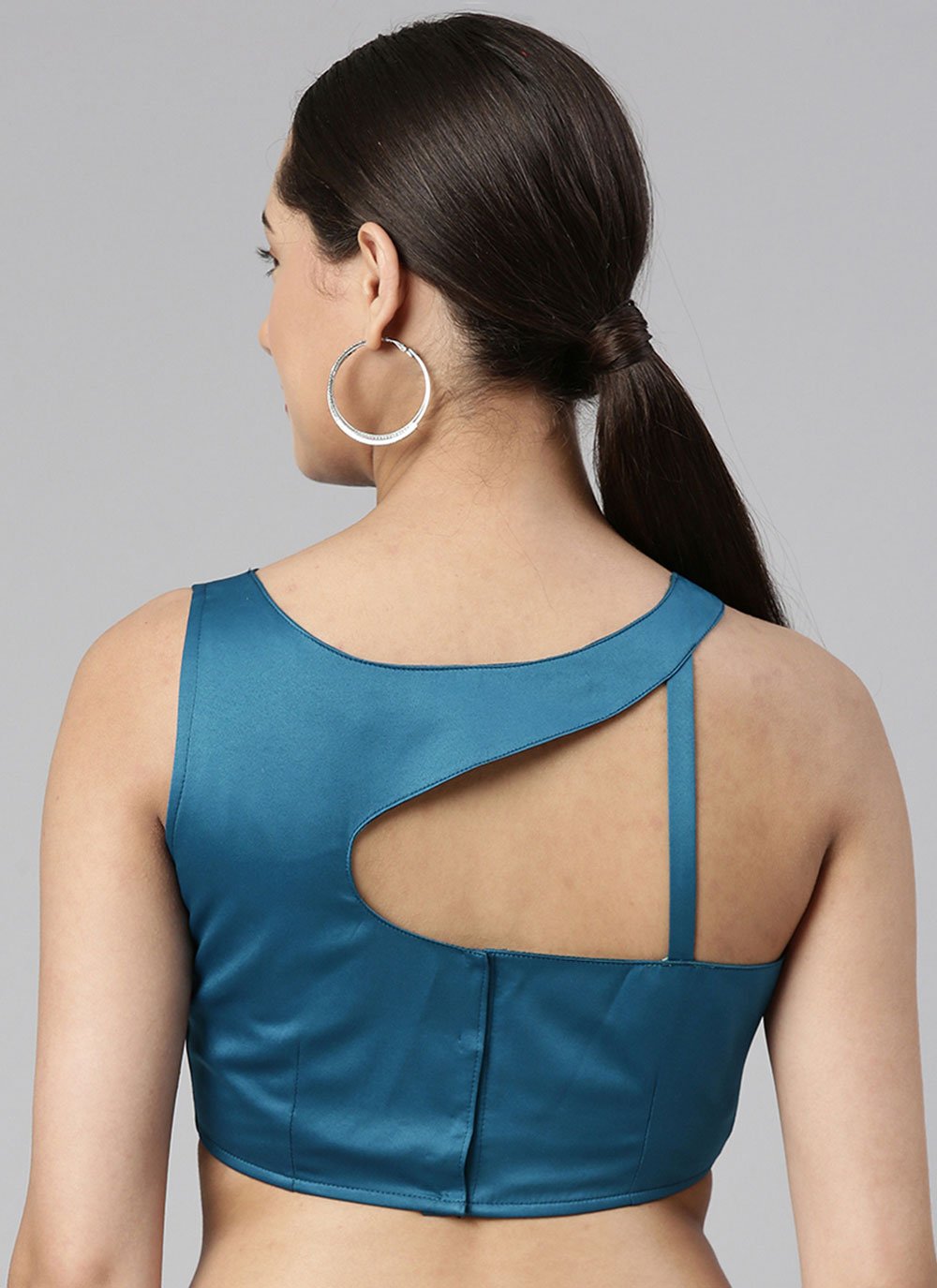 Designer Blouse Satin Blue Plain Blouse