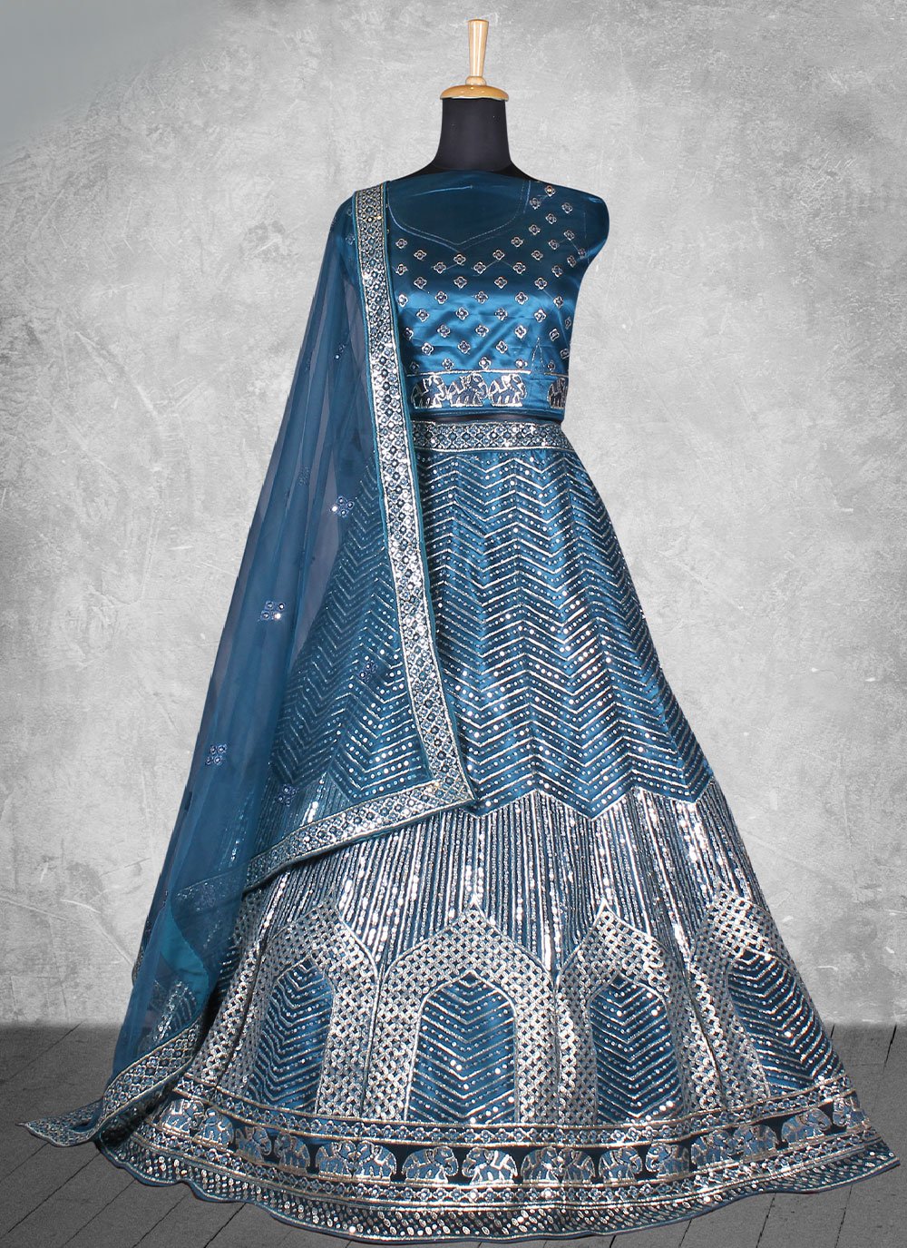 Lehenga Choli Satin Silk Blue Cord Work Lehenga Choli