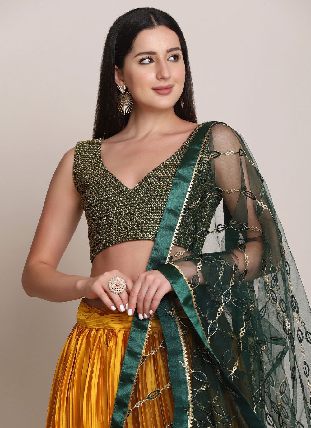 Lehenga Choli Satin Silk Mustard Plain Lehenga Choli