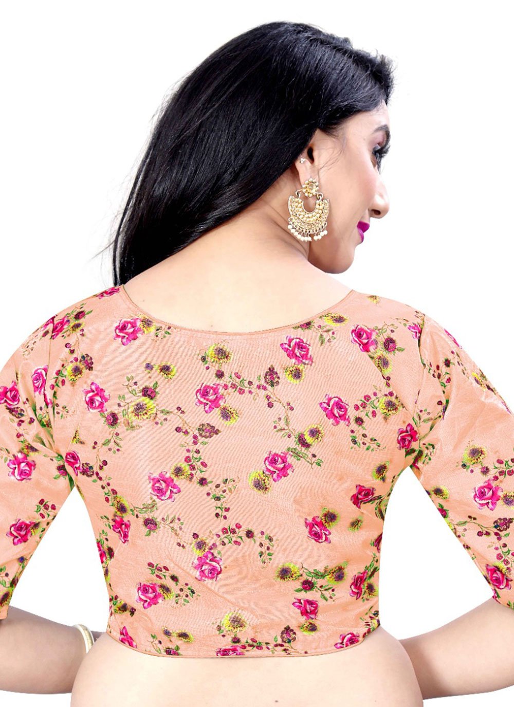 Blouse Satin Silk Peach Print Blouse