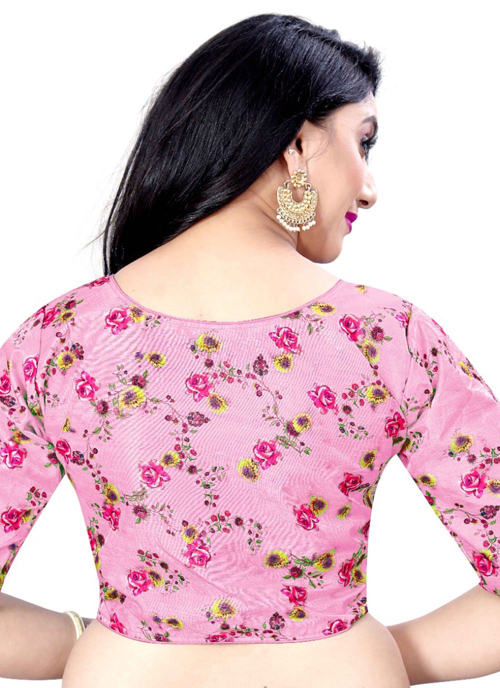 Blouse Satin Silk Pink Print Blouse