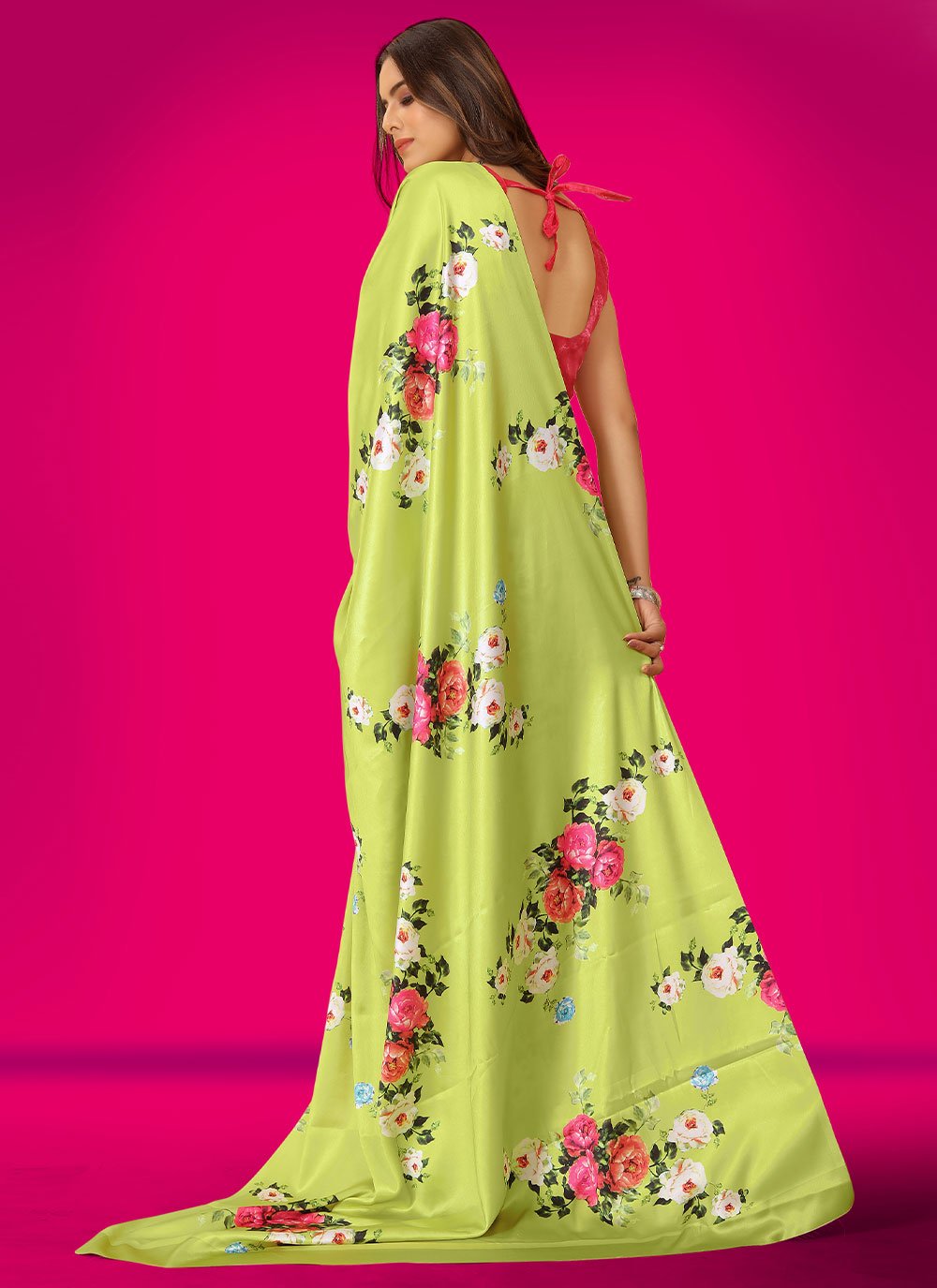 Contemporary Satin Yellow Digital Print Saree