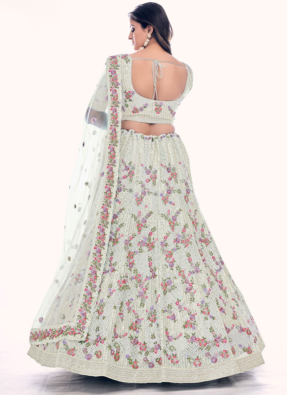 A Line Lehenga Net Sea Green Dori Work Lehenga Choli