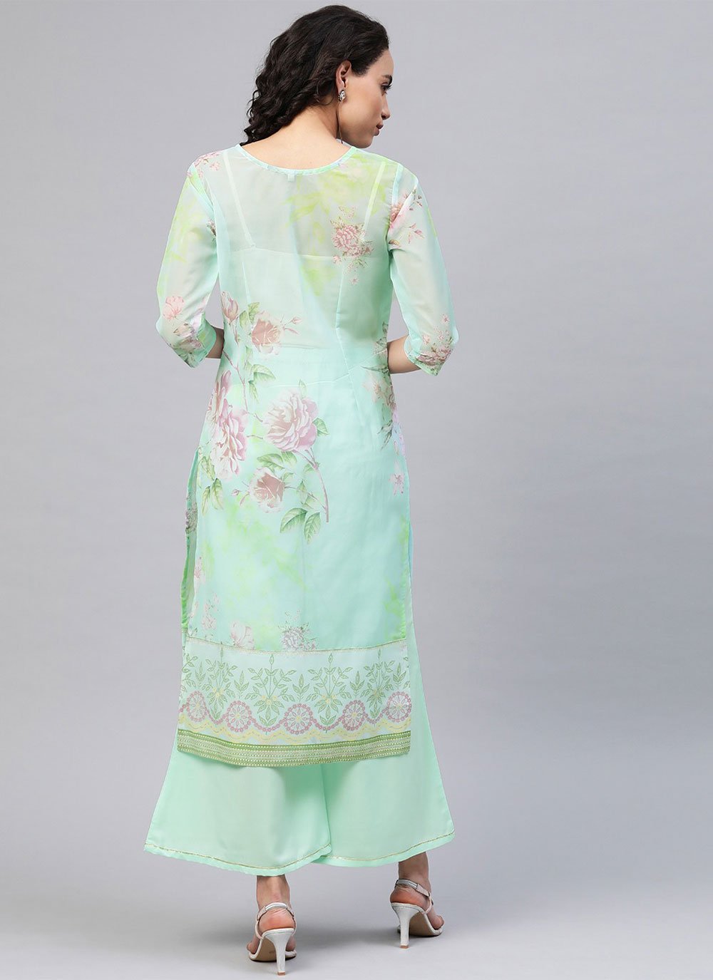 Casual Kurti Organza Sea Green Digital Print Kurtis