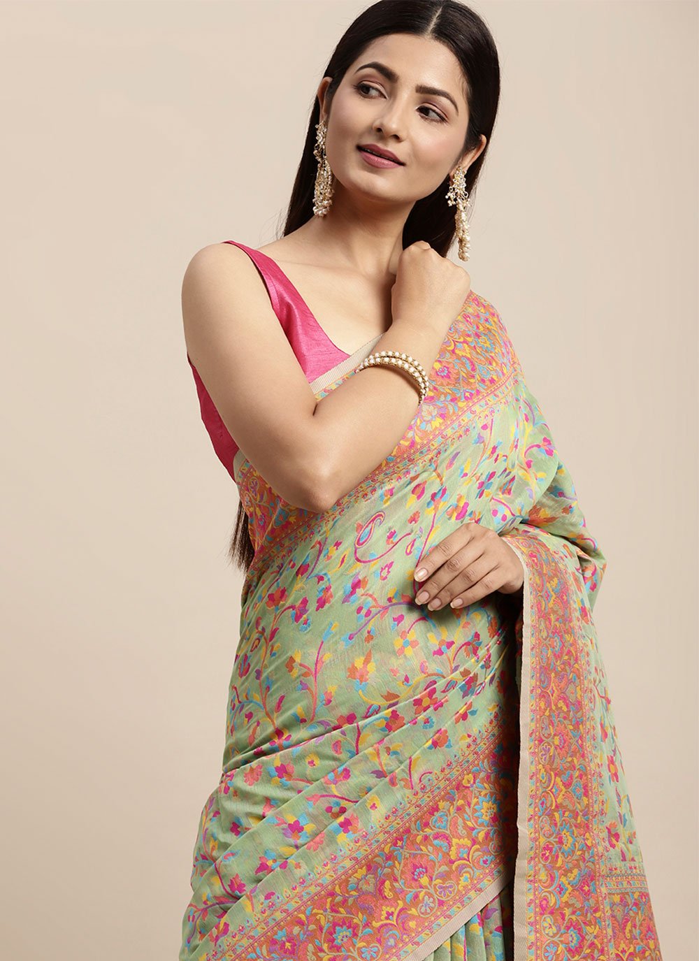 Classic Cotton Silk Sea Green Woven Saree