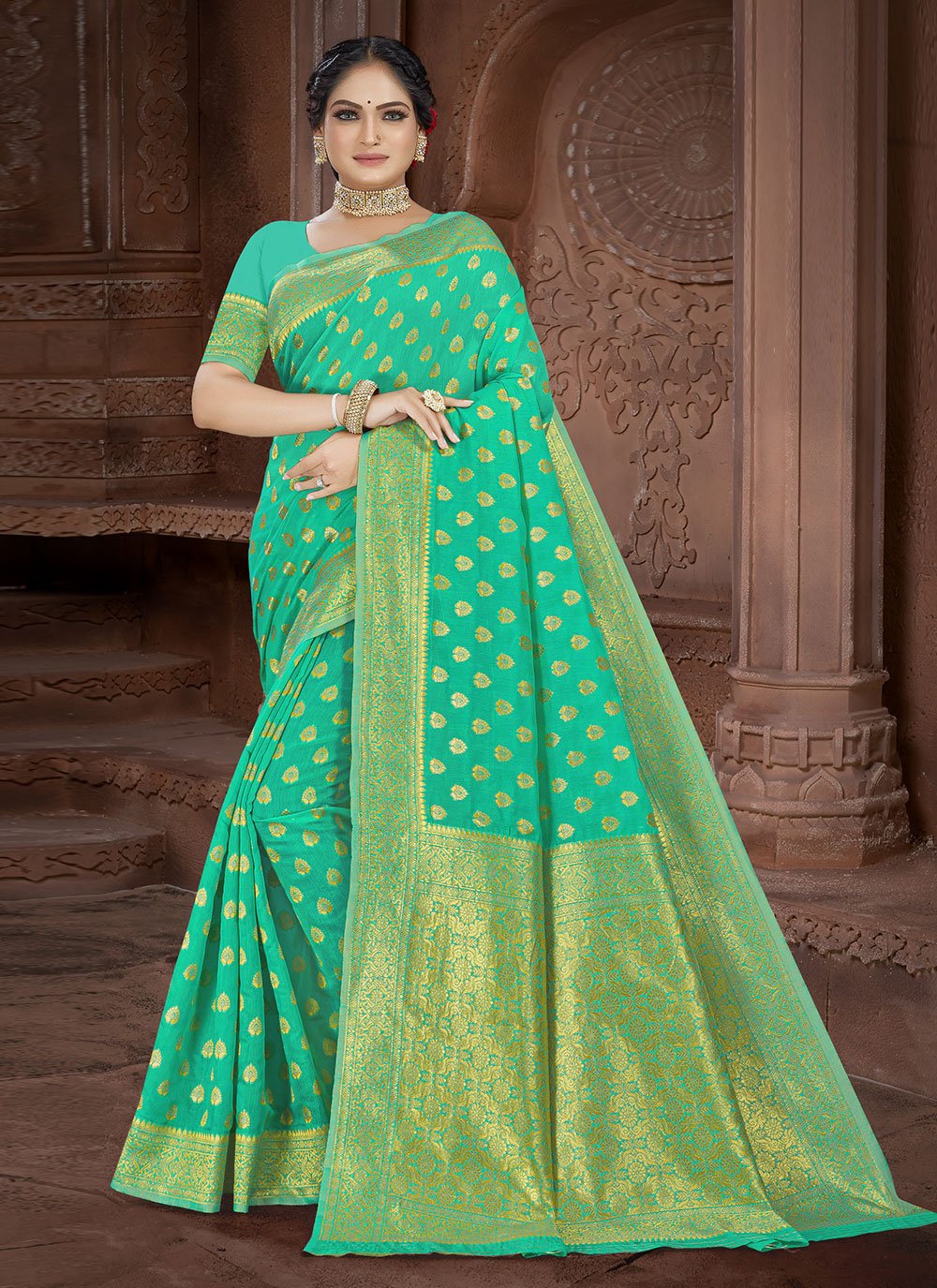 Contemporary Cotton Sea Green Weaving Saree