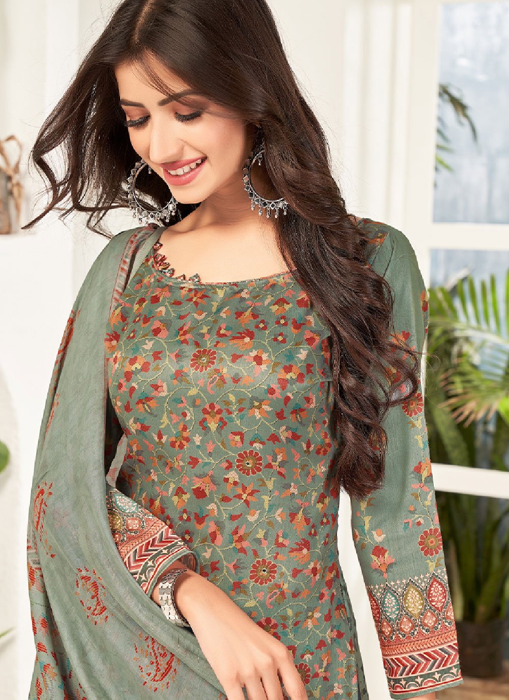 Salwar Suit Cotton Sea Green Mirror Salwar Kameez