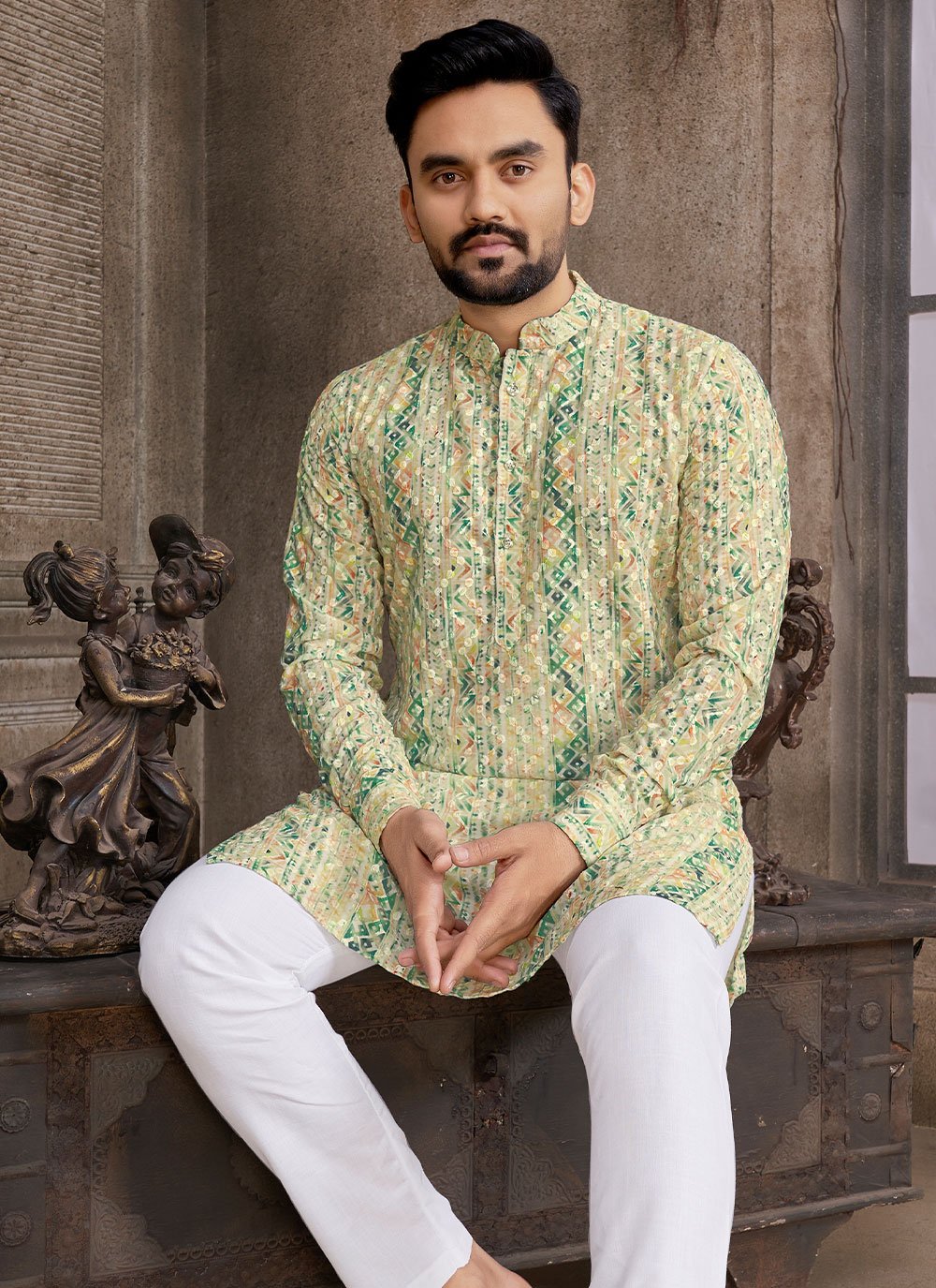 Kurta Pyjama Cotton Sea Green Chicken Mens