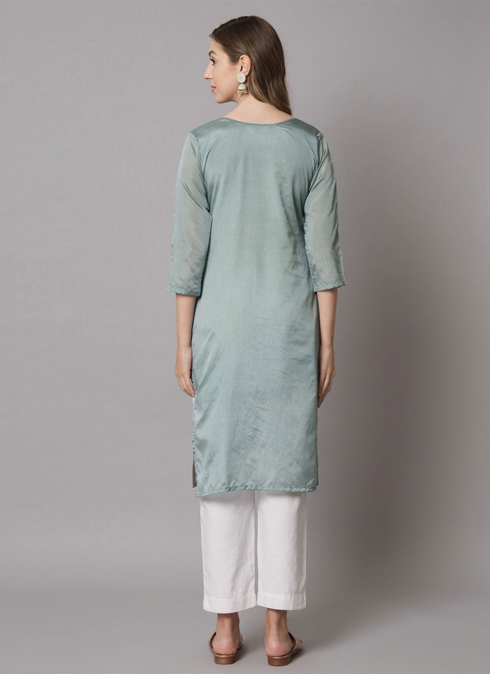 Designer Kurti Cotton Silk Sea Green Jacquard Work Kurtis