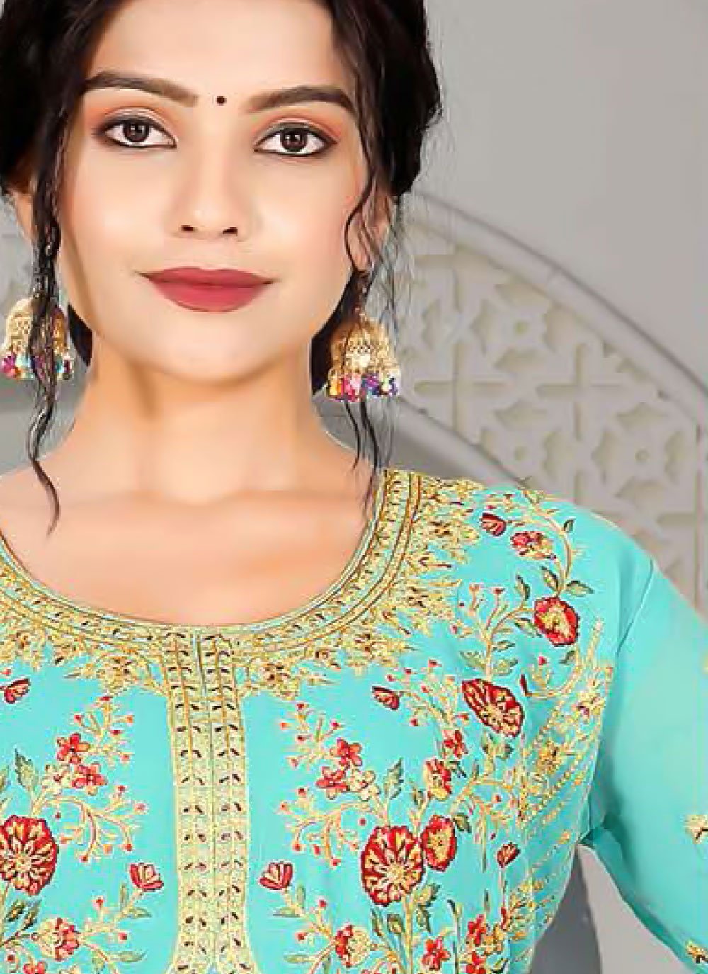 Readymade Lehenga Choli Georgette Sea Green Embroidered Lehenga Choli