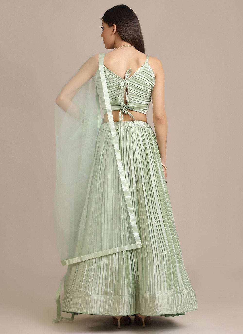 Lehenga Choli Satin Silk Sea Green Plain Lehenga Choli