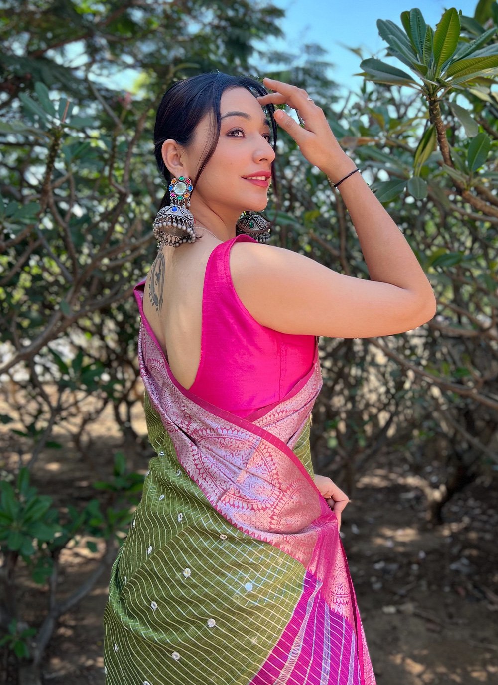 Trendy Saree Organza Sea Green Jacquard Work Saree