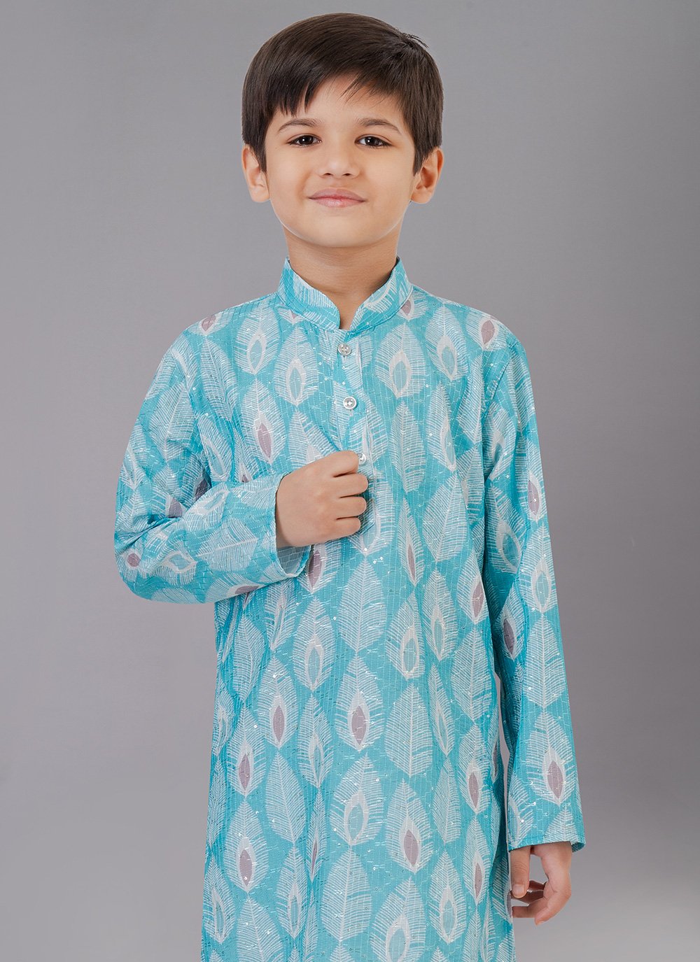 Kurta Pyjama Polyester Sea Green Digital Print Kids