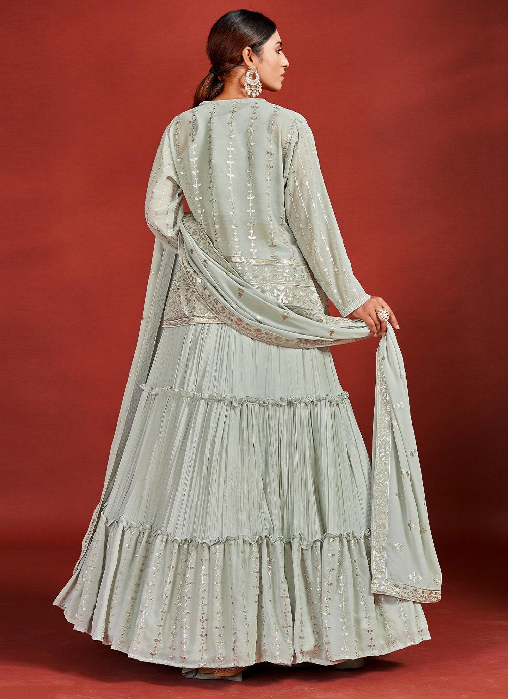 Lehenga Choli Georgette Sea Green Mirror Lehenga Choli