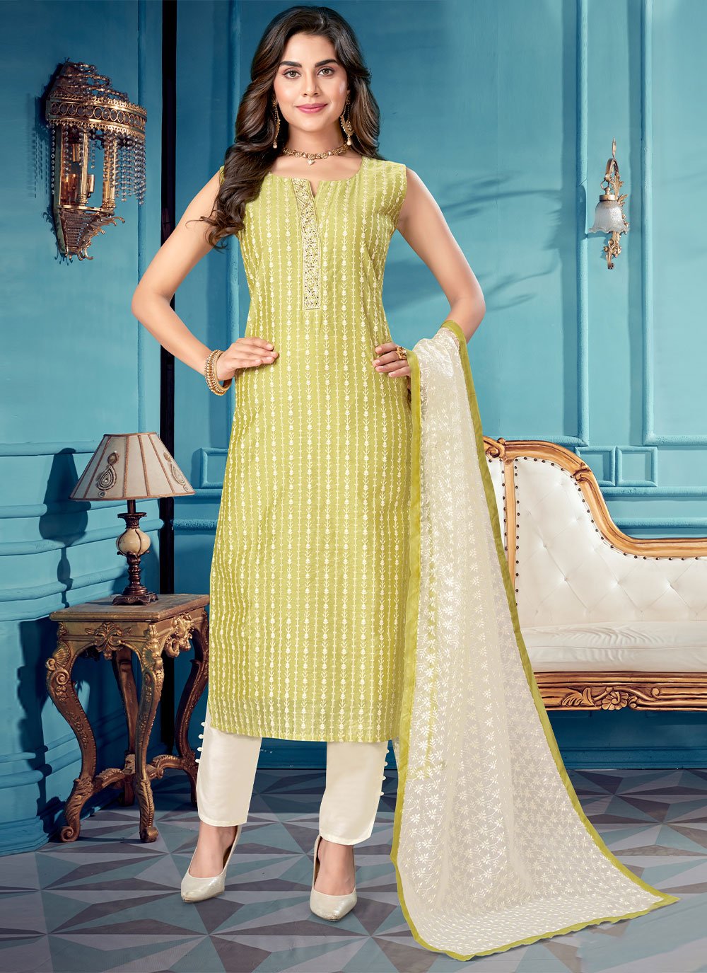 Salwar Suit Silk Sea Green Embroidered Salwar Kameez