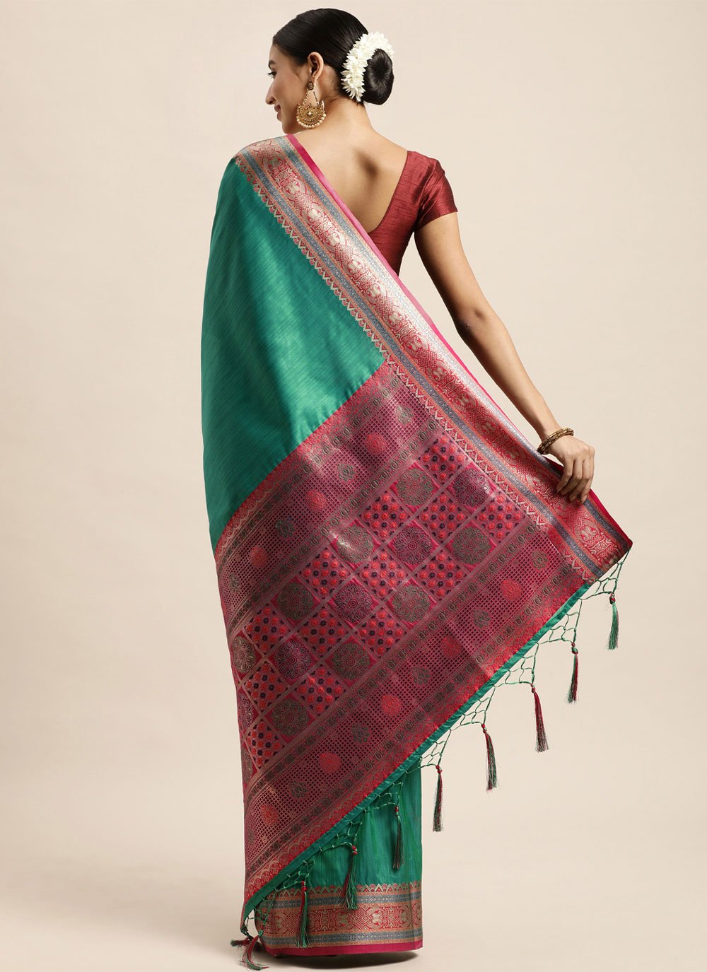 Designer Silk Sea Green Weaving Saree