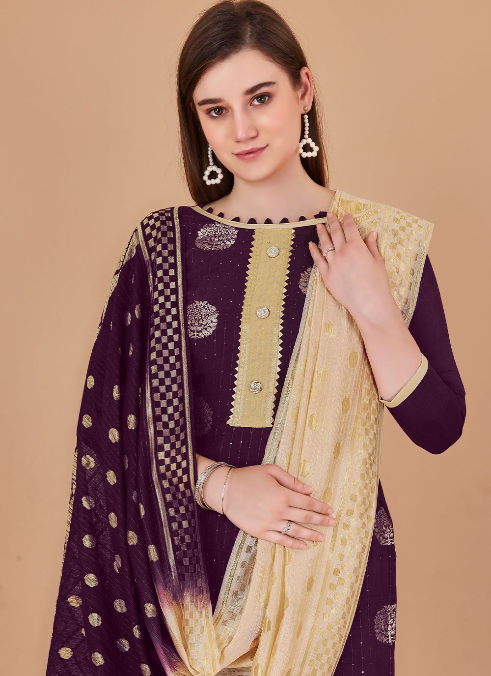 Salwar Suit Banarasi Silk Purple Booti Salwar Kameez