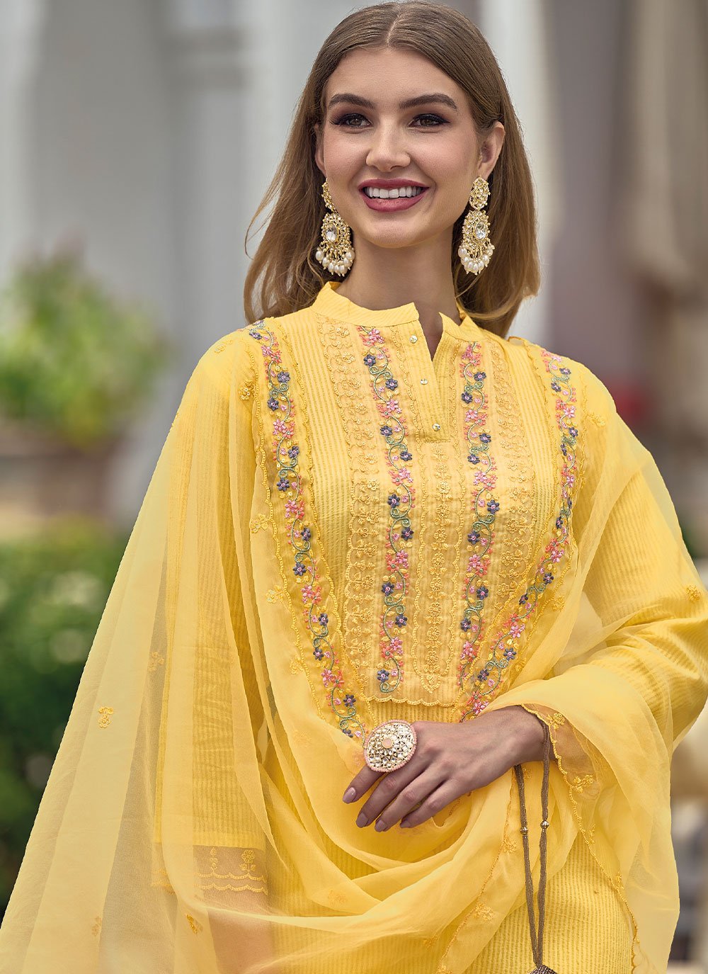 Salwar Suit Cotton Yellow Embroidered Salwar Kameez