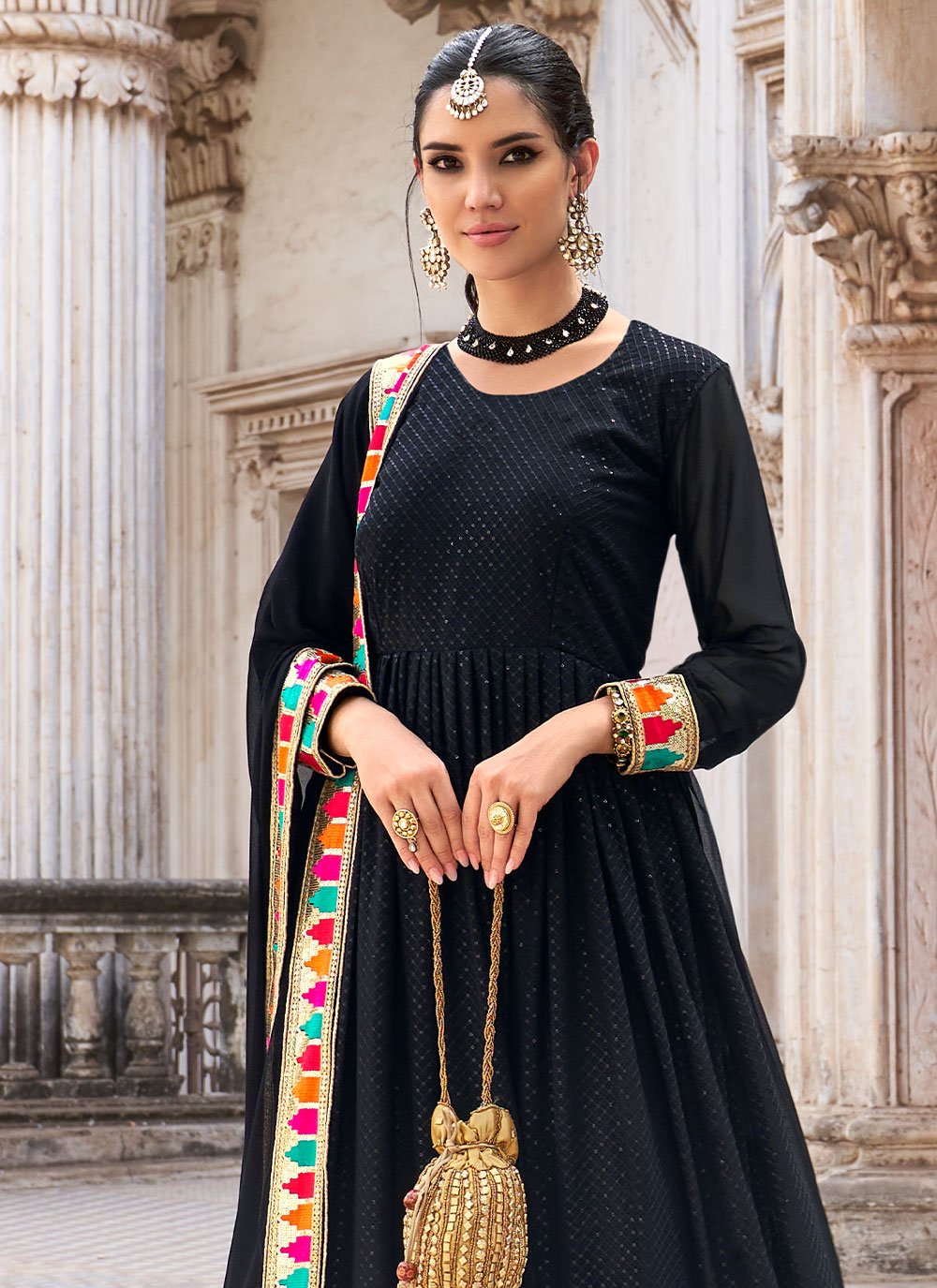 Anarkali Suit Georgette Black Embroidered Salwar Kameez