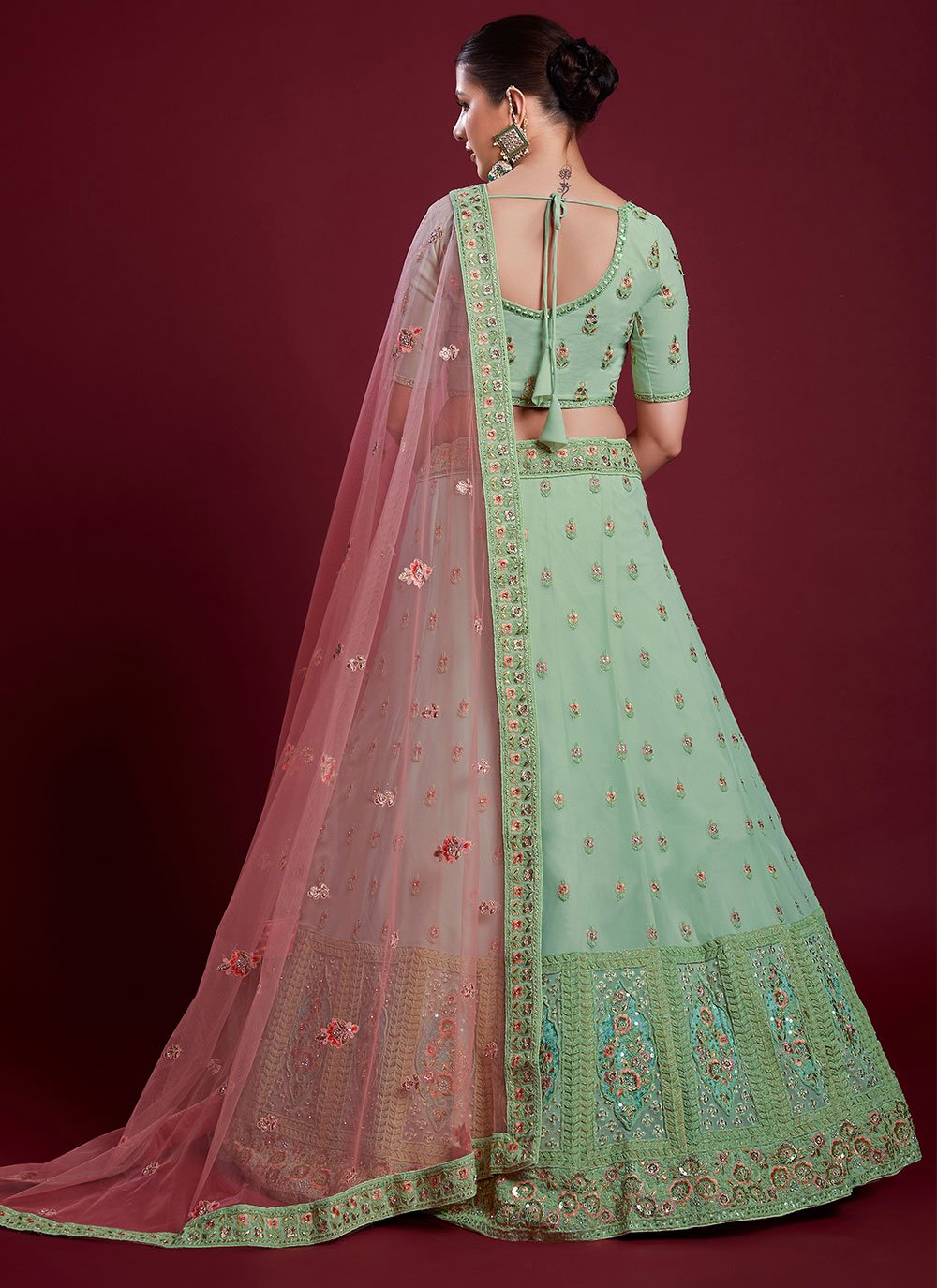Lehenga Choli Georgette Green Dori Work Lehenga Choli