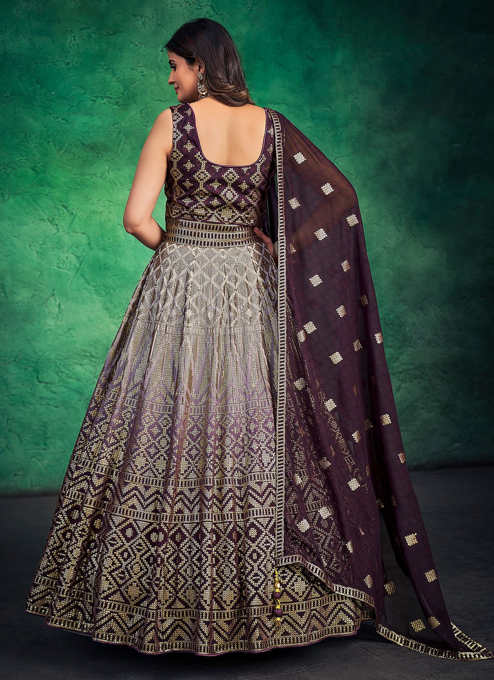 Gown Georgette Purple Sequins Gown