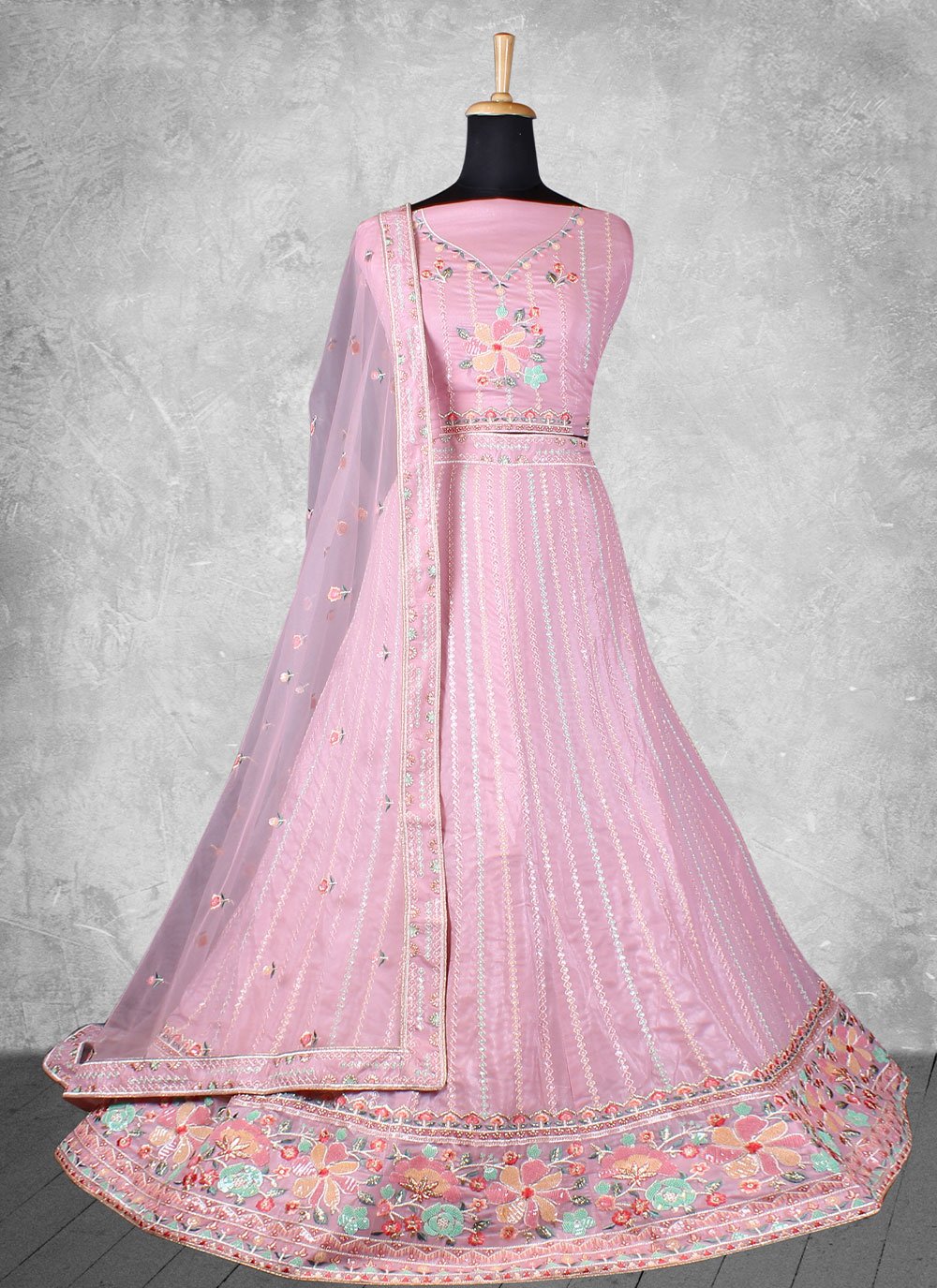 Lehenga Choli Georgette Lavender Embroidered Lehenga Choli