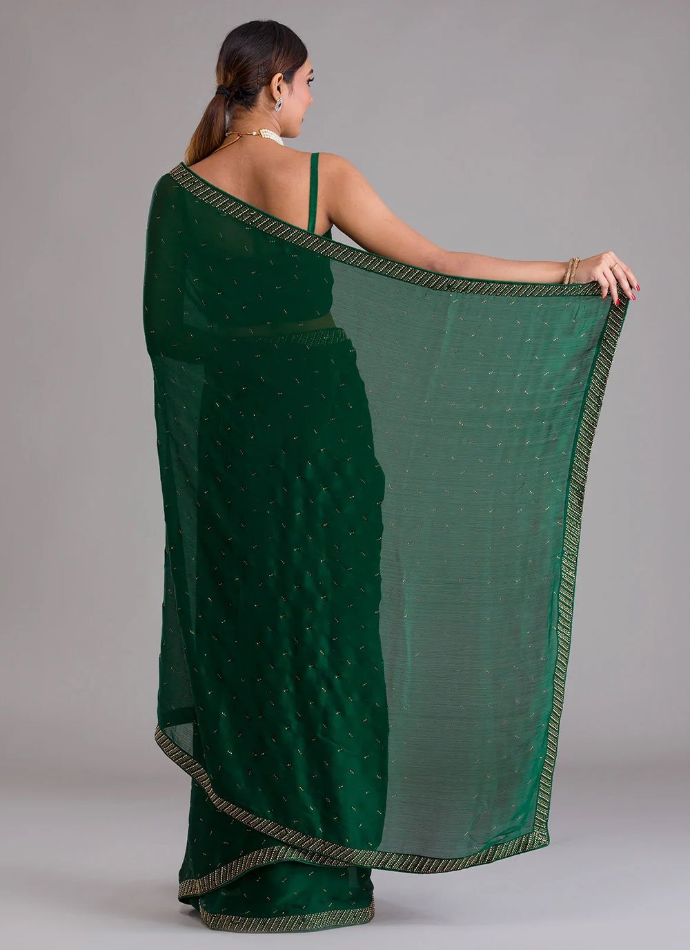 Contemporary Georgette Green Diamond Saree