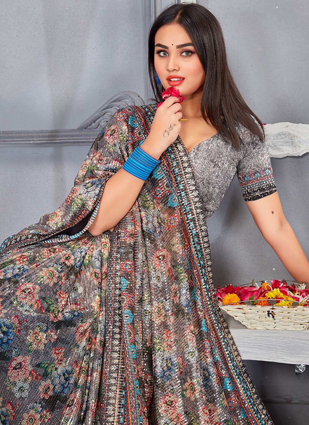 Classic Net Multi Colour Digital Print Saree