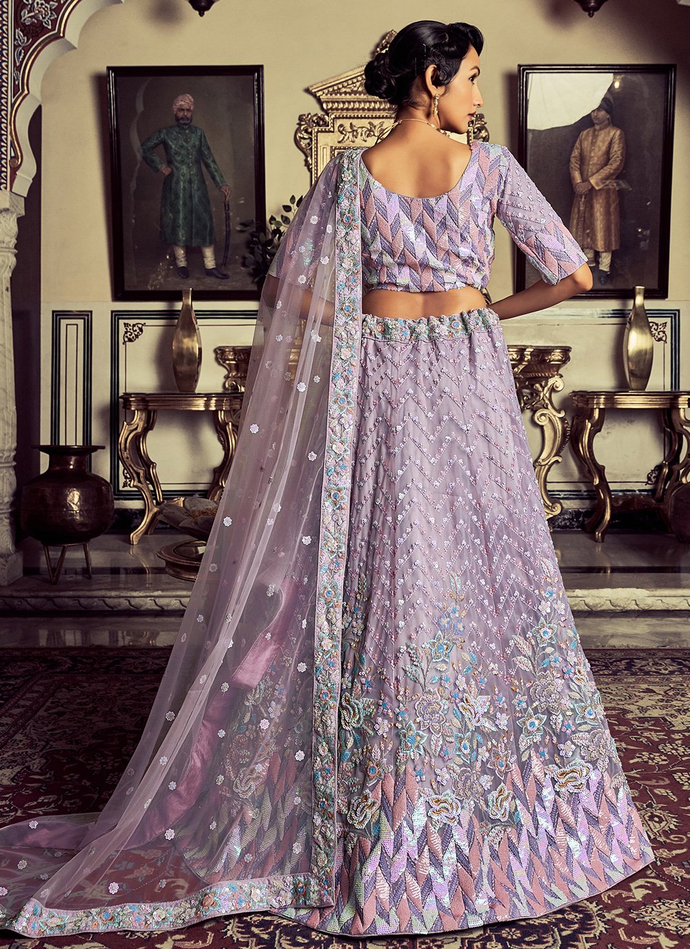 Lehenga Choli Net Lavender Sequins Lehenga Choli