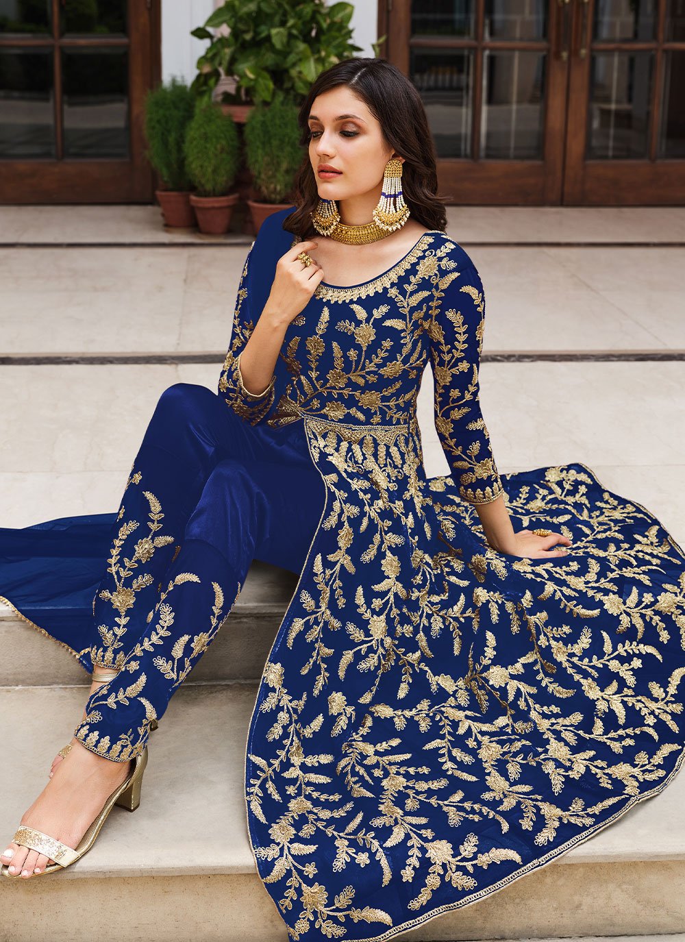 Salwar Suit Net Blue Cord Work Salwar Kameez