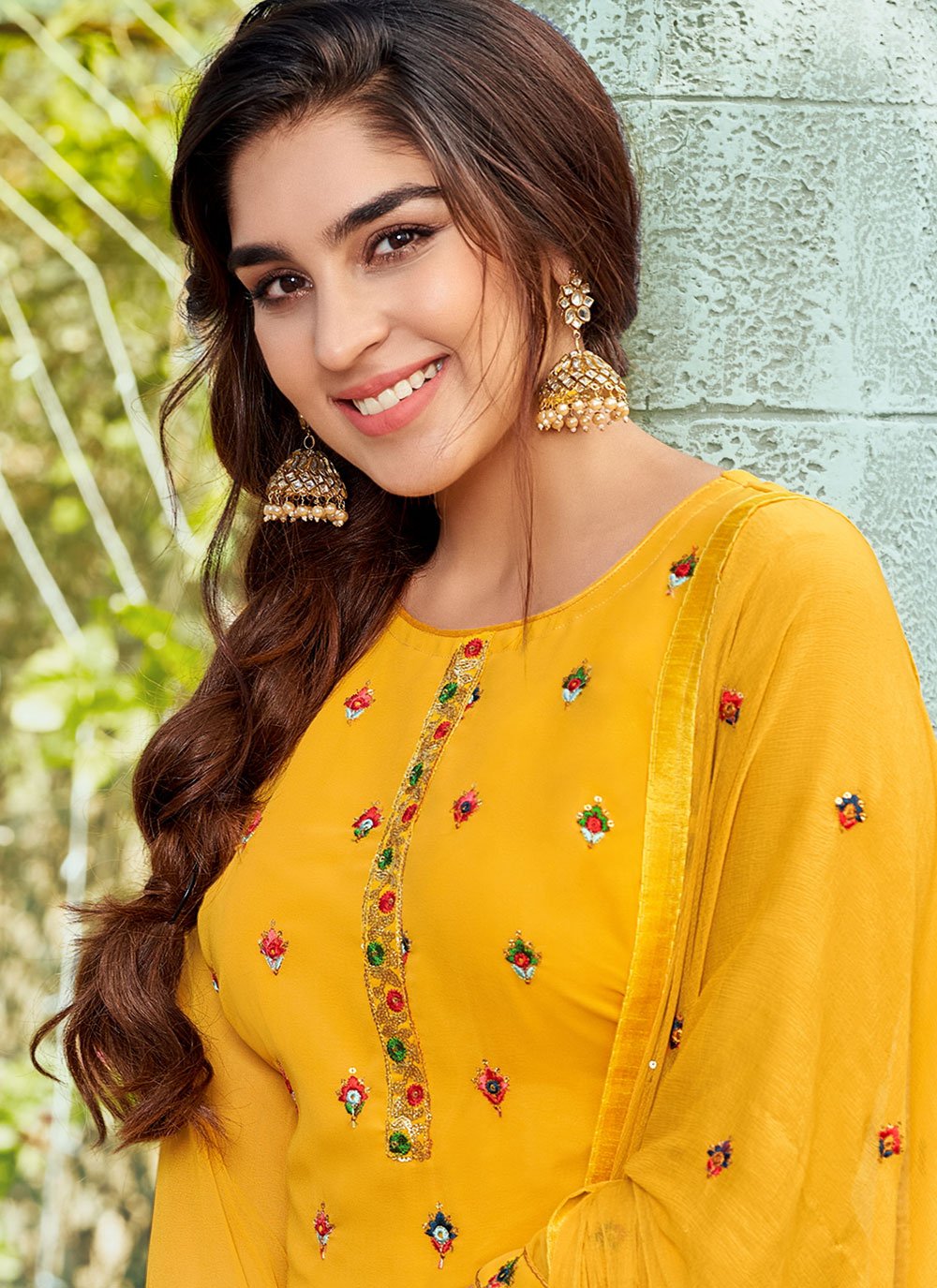 Patiala Suit Georgette Yellow Embroidered Salwar Kameez