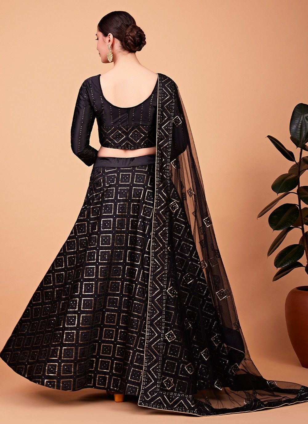 Lehenga Choli Silk Black Embroidered Lehenga Choli