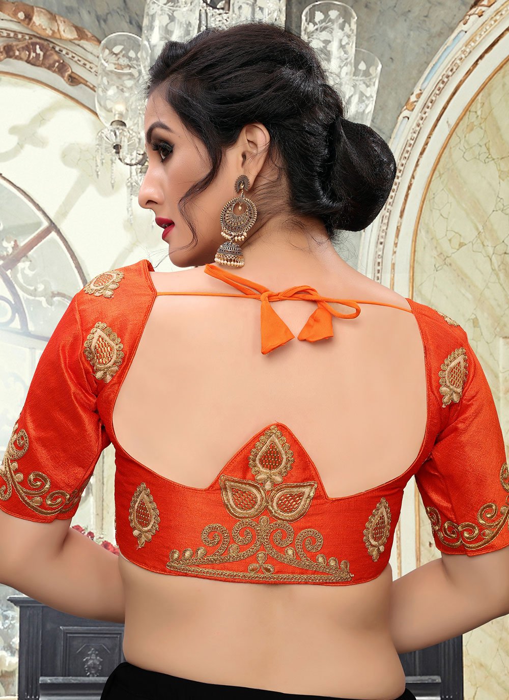 Blouse Silk Orange Embroidered Blouse