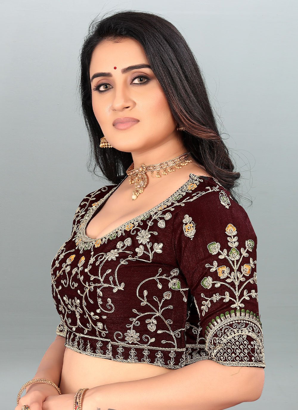 Blouse Silk Wine Embroidered Blouse