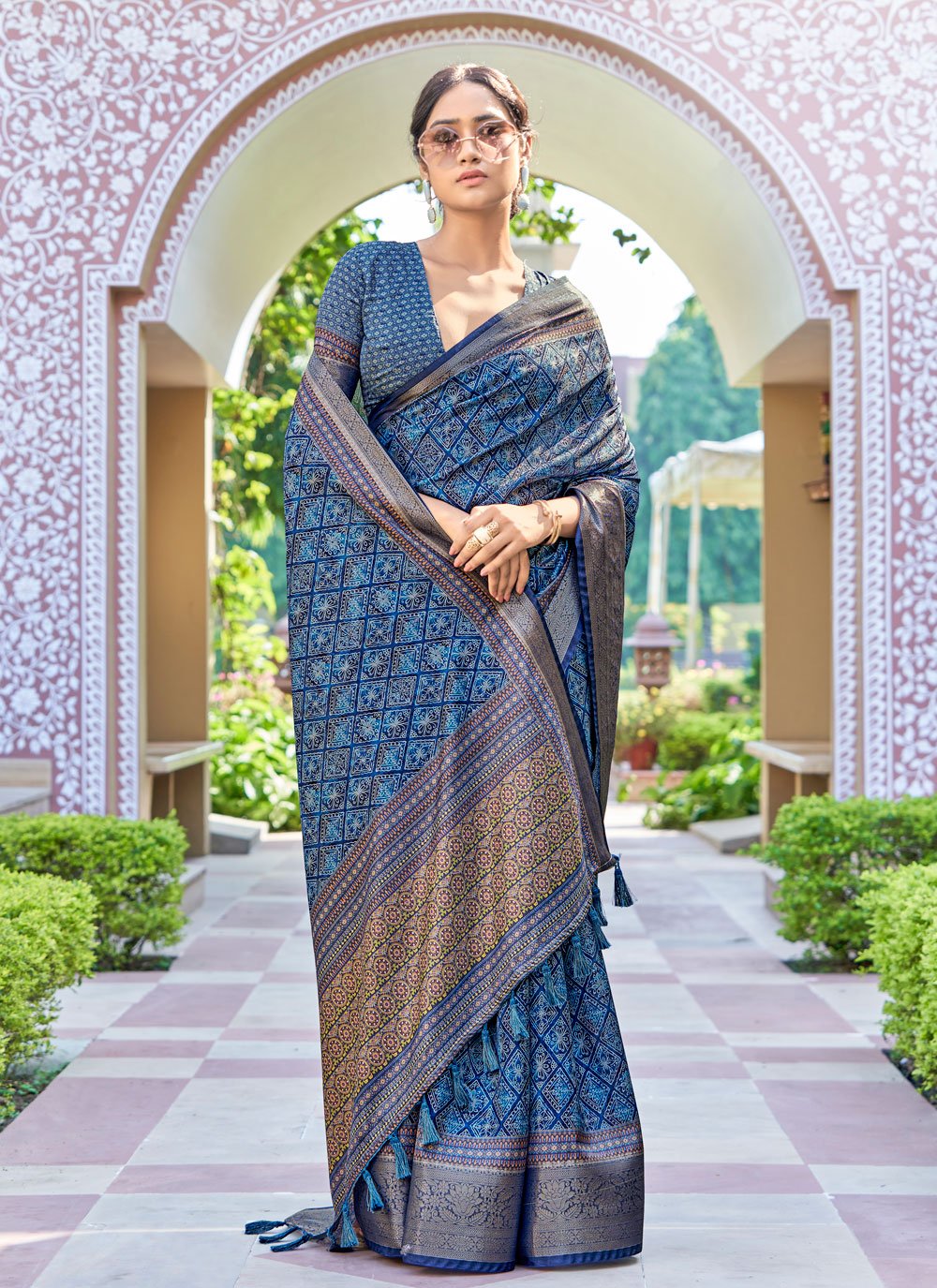 Designer Silk Blue Digital Print Saree