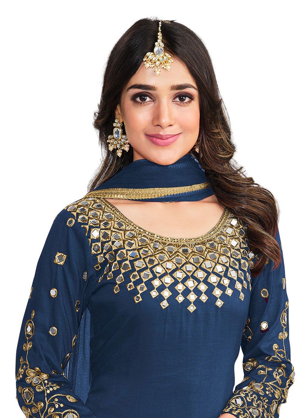 Salwar Suit Silk Blue Embroidered Salwar Kameez