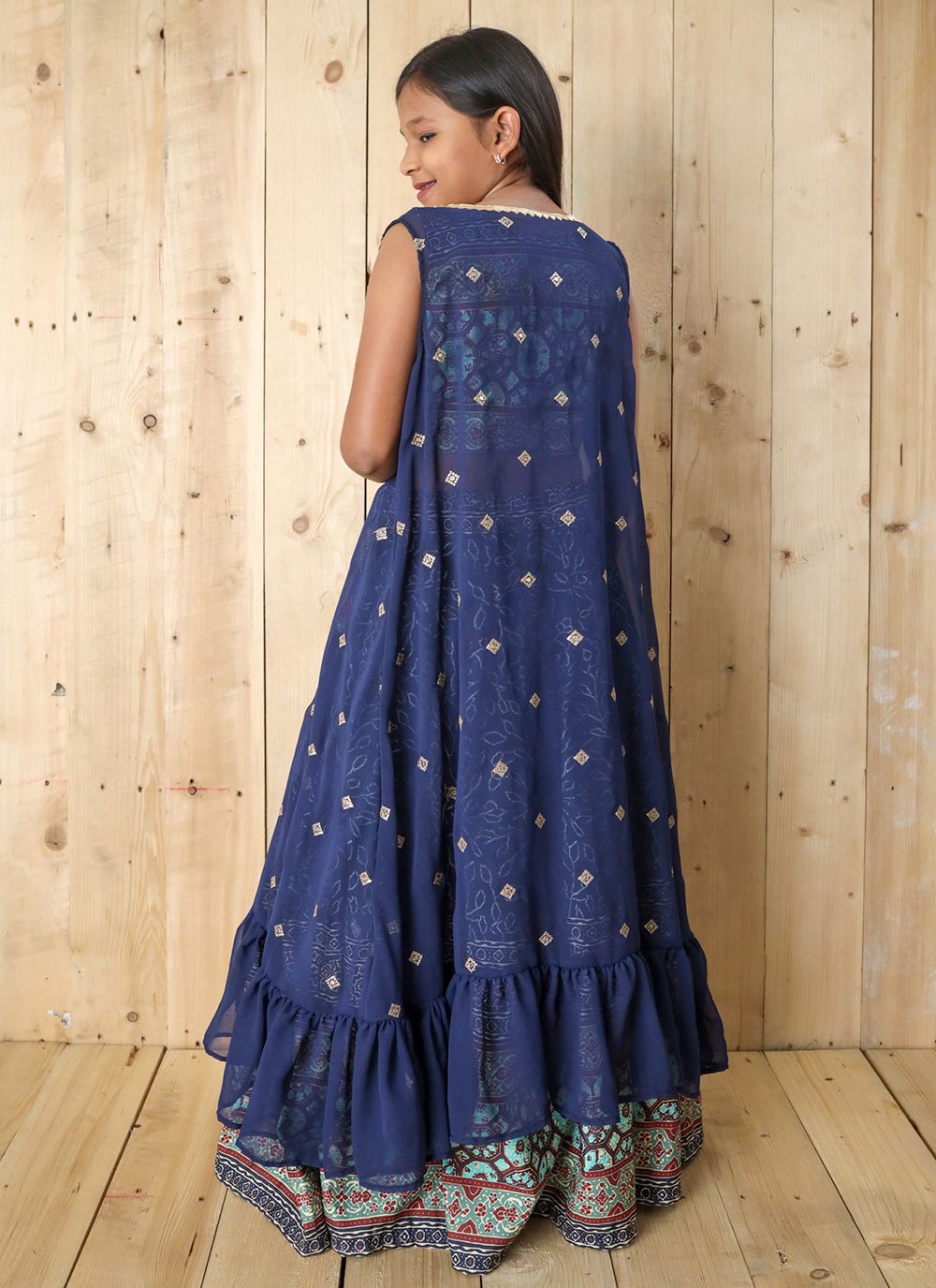 Lehenga Choli Silk Blue Digital Print Kids
