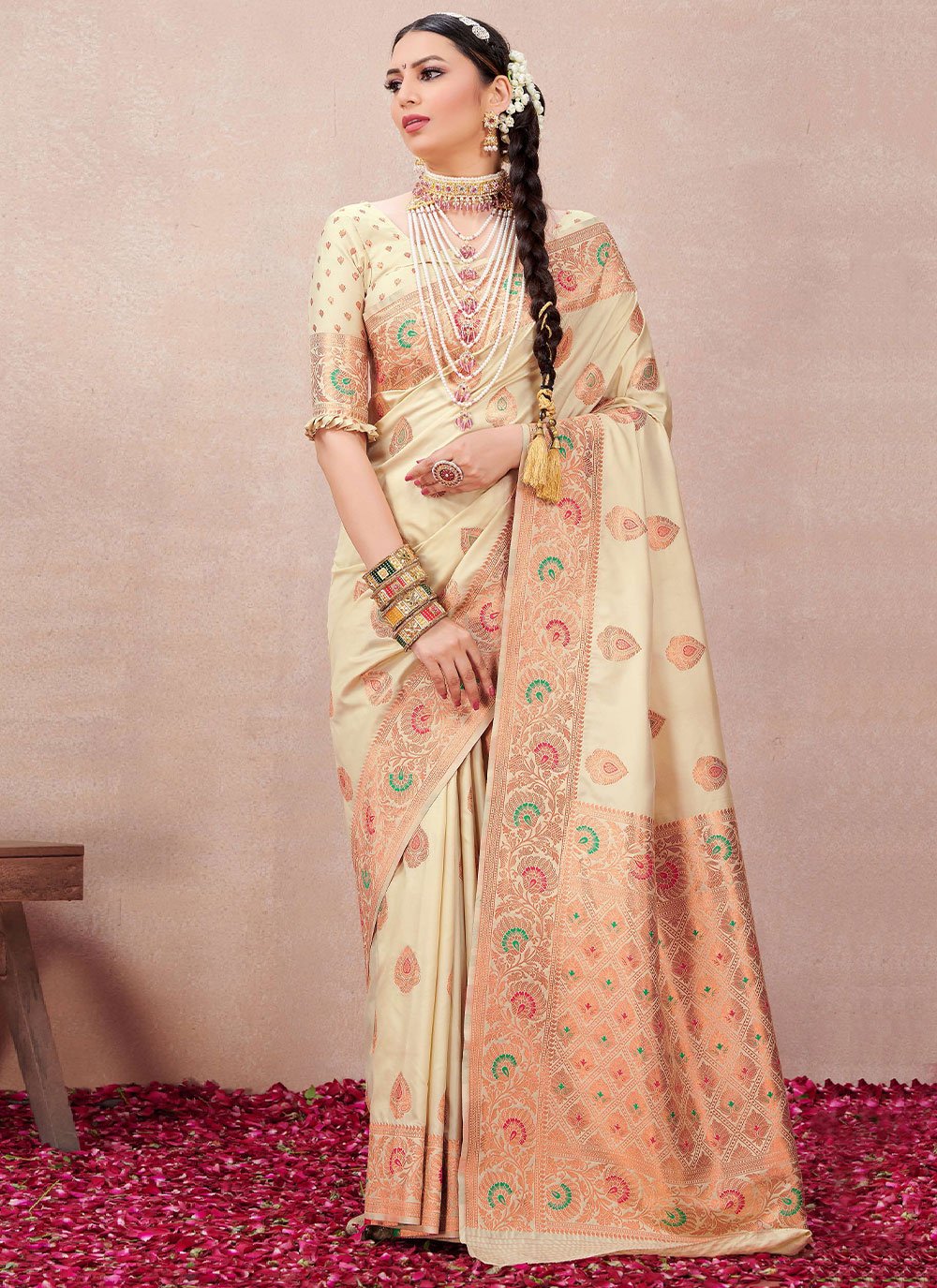 Contemporary Silk Cream Woven Saree