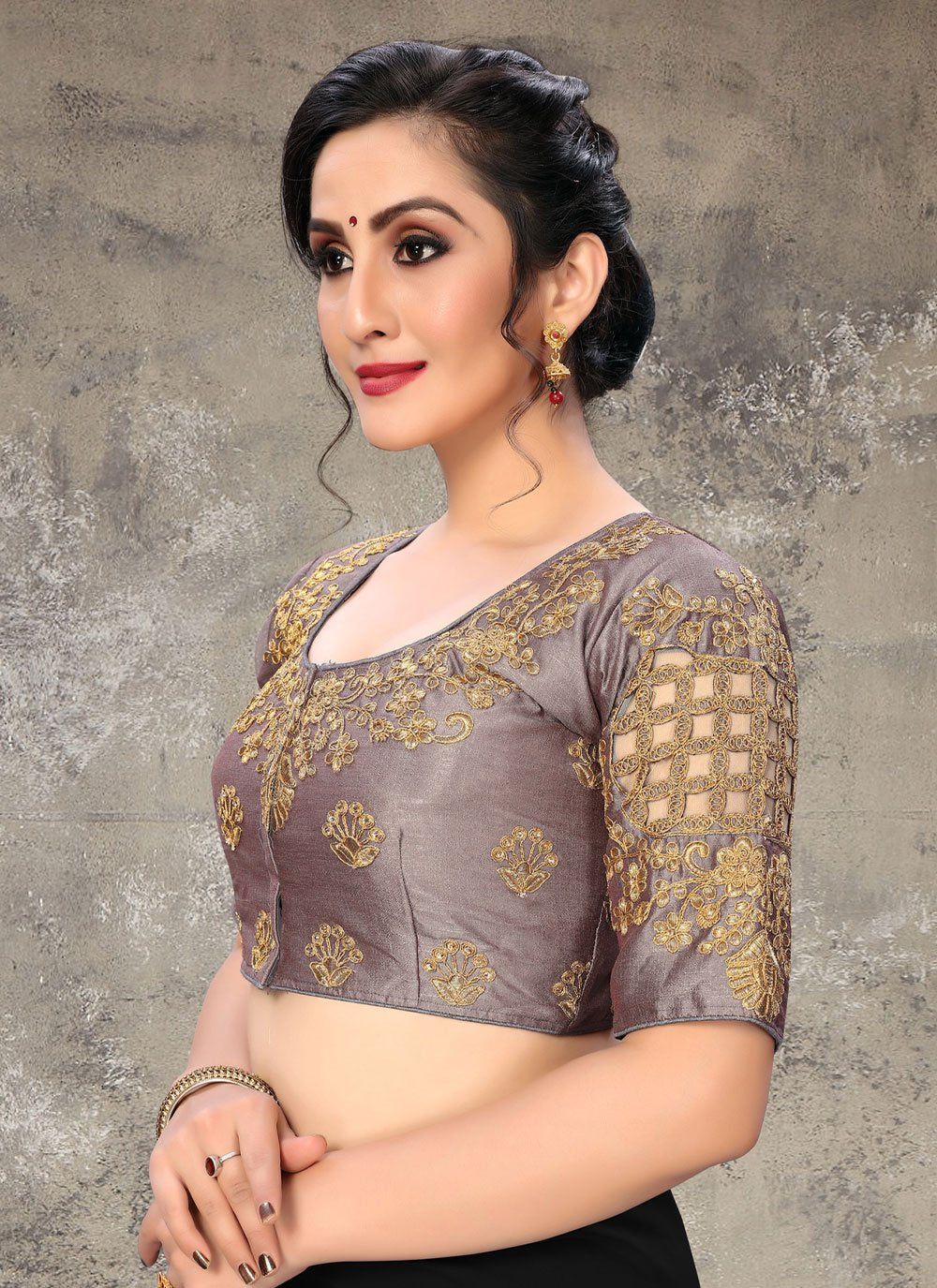 Designer Blouse Silk Grey Embroidered Blouse