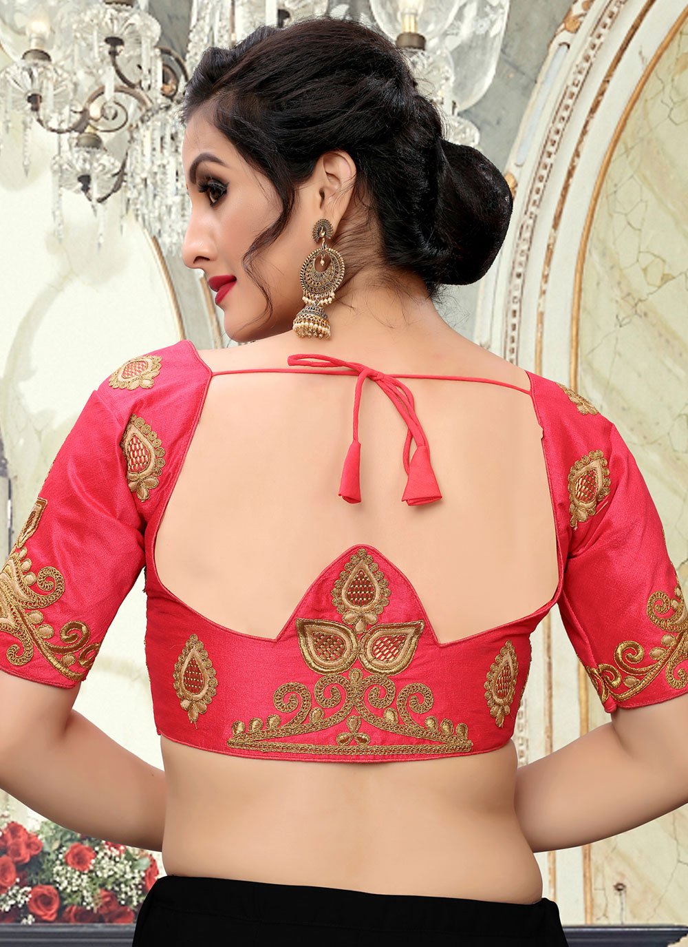 Designer Blouse Silk Pink Embroidered Blouse