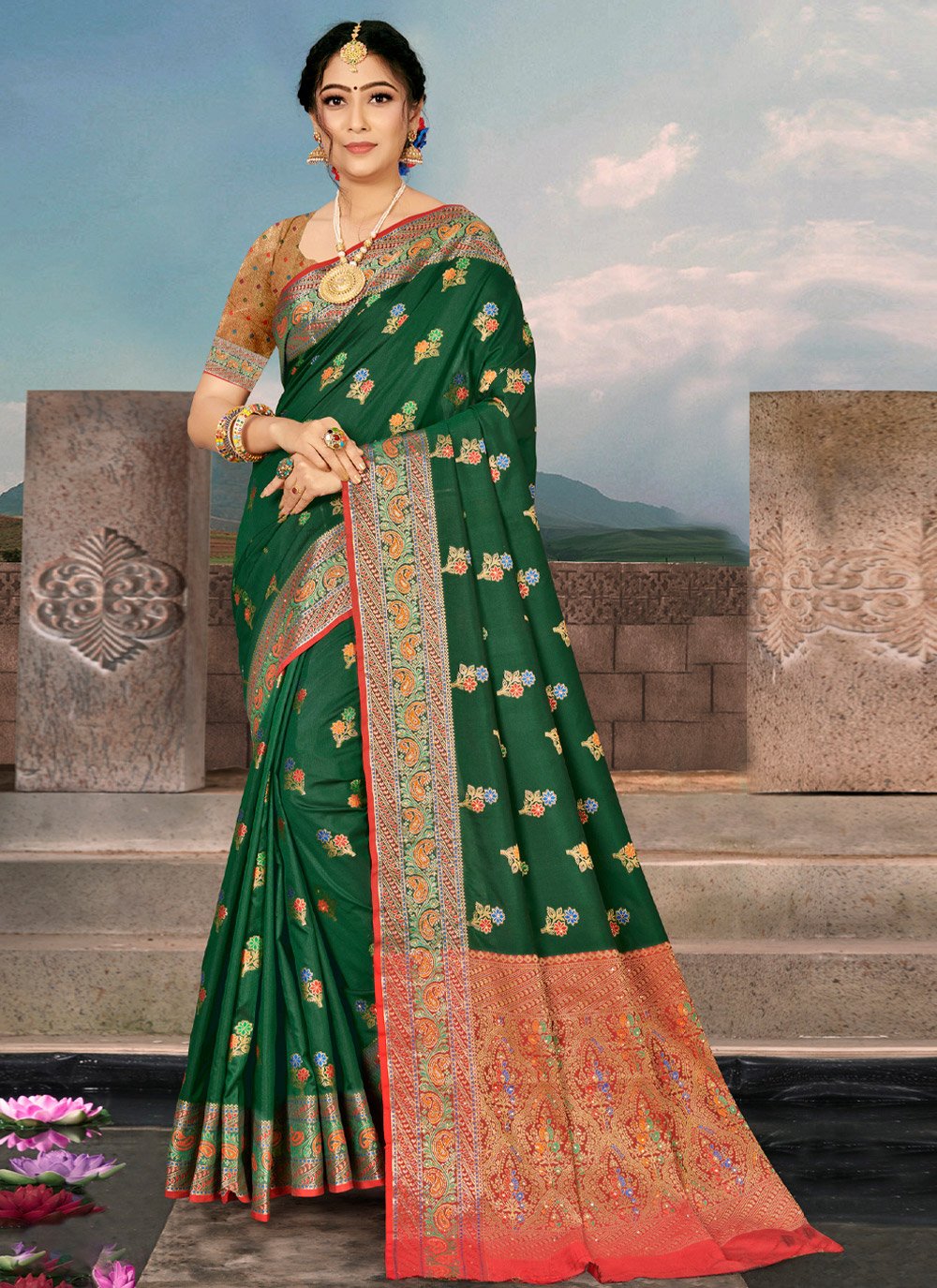 Traditional Saree Silk Green Embroidered Saree