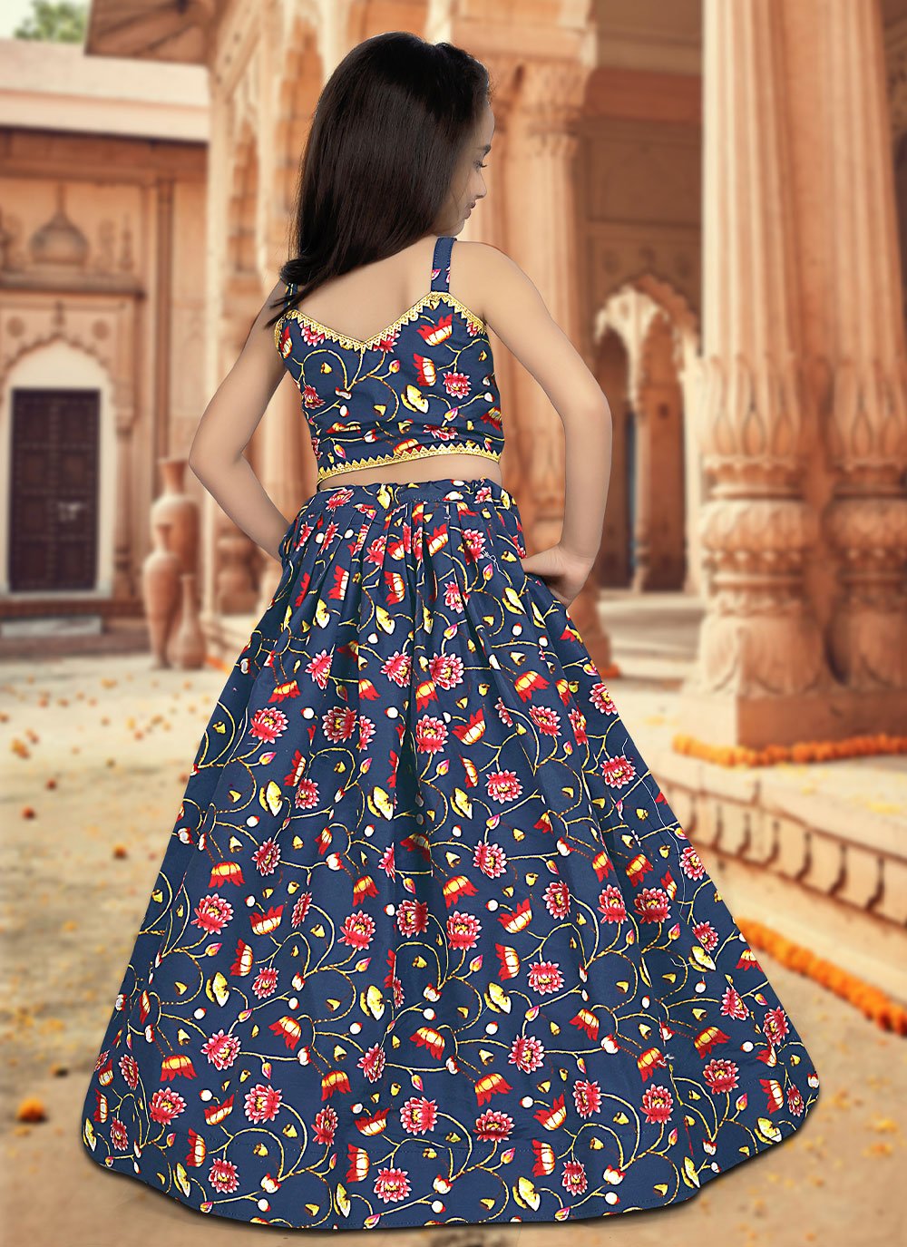 Lehenga Choli Silk Blue Digital Print Kids