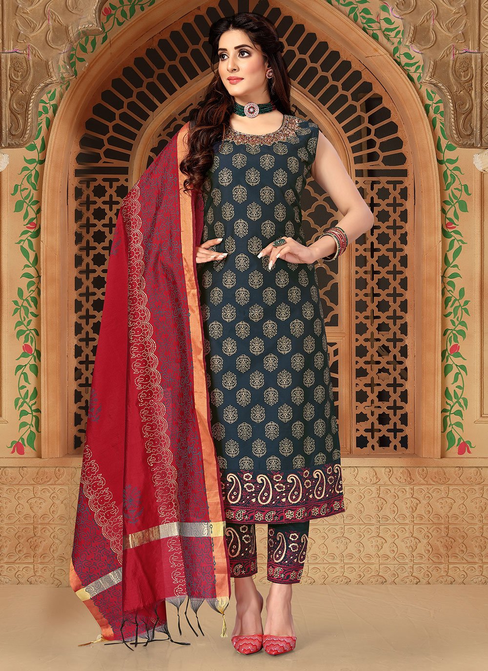 Pant Style Suit Silk Blue Embroidered Salwar Kameez