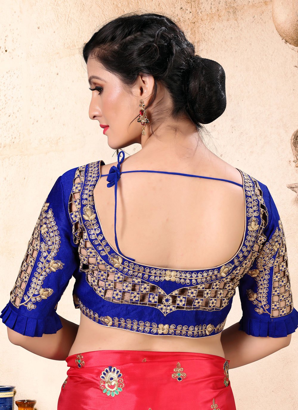 Designer Blouse Silk Blue Embroidered Blouse