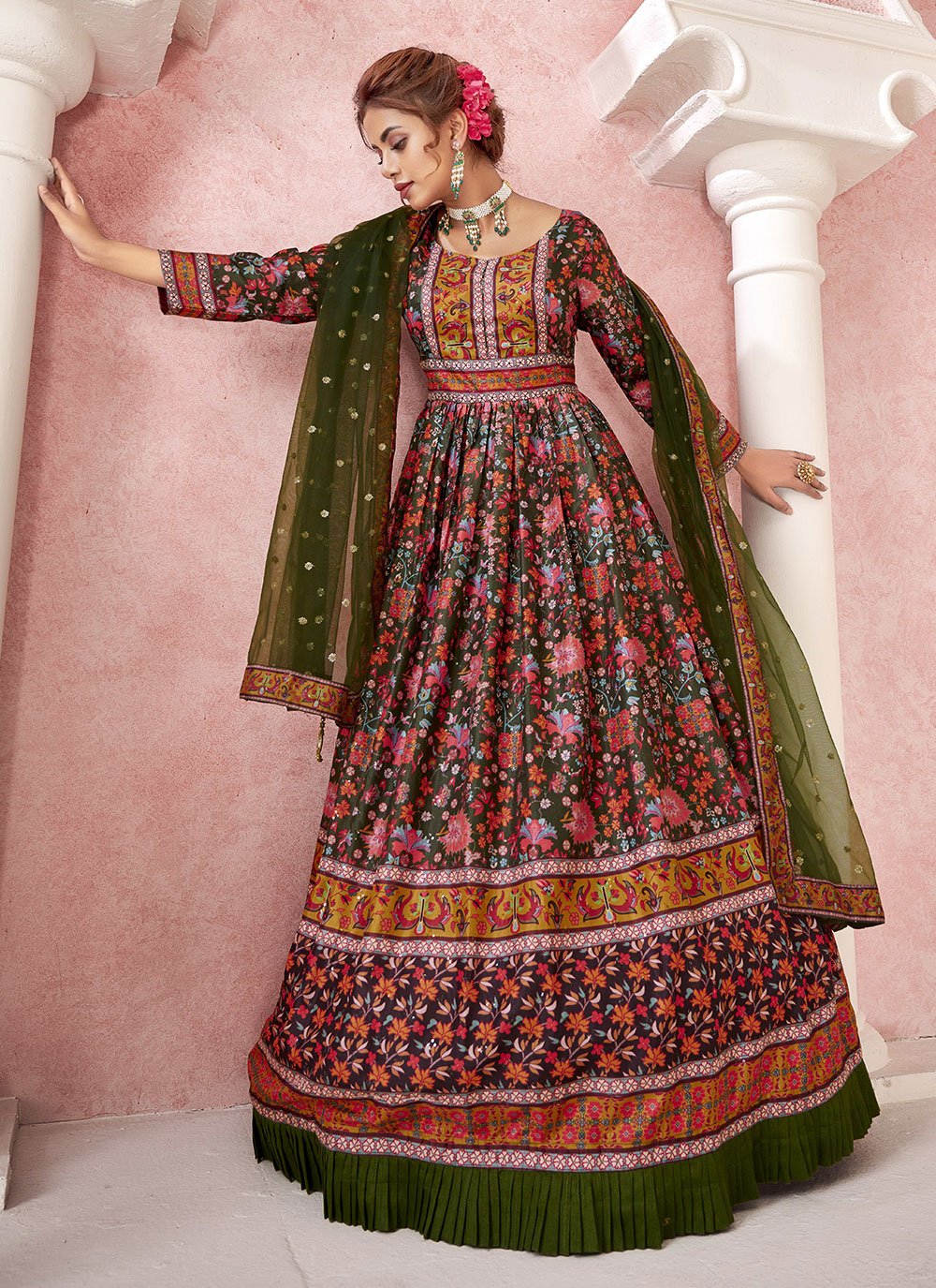 Gown Silk Green Digital Print Gown