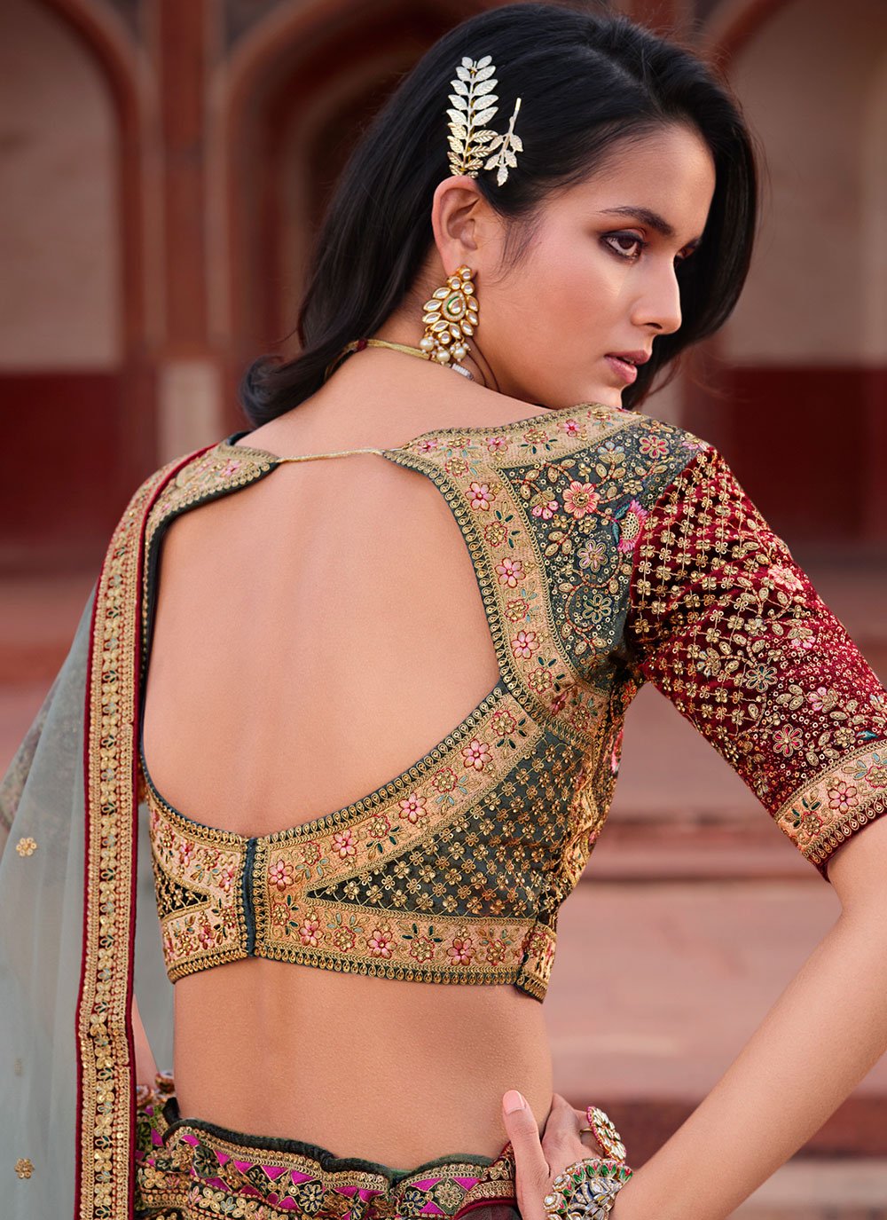 A Line Lehenga Silk Multi Colour Embroidered Lehenga Choli